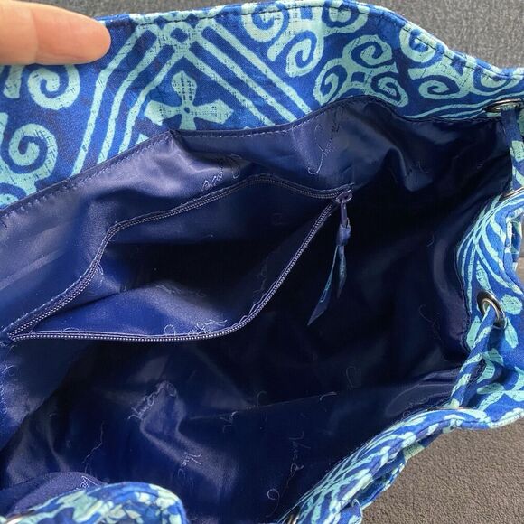 Vera Bradley Cuban Tiles Cotton Backpack Medium Blue Turquoise Straps 14"x12"x5" - Picture 9 of 14